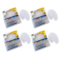 4x Acrylic Painting Sets 16pce Kit with 3 Brushes, Palette Beginner Starter Bundle