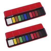 2x Watercolour Cake Paint Sets 12 Colours Solid in Metal Casing with Brush