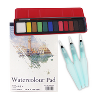 Watercolour Cake Pan Painting Artist Kit with Brush Pens & A5 Paper Pad