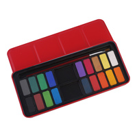 18 Colour Solid Watercolour Cake Paint Set in Red Metal Casing with Brush