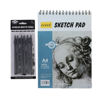 6pce Woodless Graphite Pencils with A4 Sketch Paper Binder Pad, Artist Set