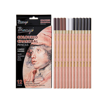 Quality 12pce Coloured Charcoal Pencils in Box Sketching and Drawing Skin Tones