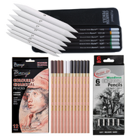 Mixed Charcoal Pencils Kit with Blenders, Woodless, Black & Colour Variety Set