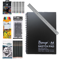 Sketching Art Bundle Drawing Set A4 Book, Pencils, Graphite, Colour, Fineliners & Ruler