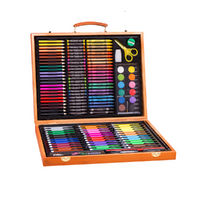 150pce Kids Art and Craft Mixed Media Kit in Wooden Case Crayons, Markers, Watercolour 