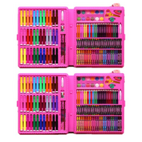 2x Pink Mixed Media Kit 151pce Kids Art & Craft in Case Crayons, Markers, Watercolour