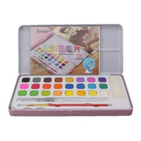 24pce Colour Watercolour Cake Half Pan Set in Pink Metal Box with Extras