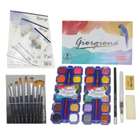 Watercolour Painting Set Kit 55 Sheets A3 A4 A5, 11 Brushes, Rubber & Sponge