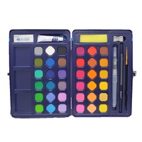 36pce Premium Watercolour Cake Paint Set In Metal Travel Box