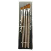 5pce Flat Tip Brushes Beige Handle Painting Set Acrylic/Watercolour Quality Reusable