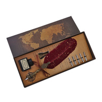 23cm Premium Vintage Style Calligraphy 6 Nib Pen Set with Burgundy Feather and Ink
