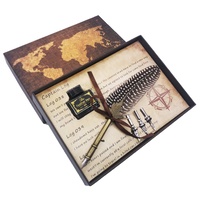 20cm Exotic Dark Feather 4 Nib Calligraphy Pen Set with Ink in an Antique Style