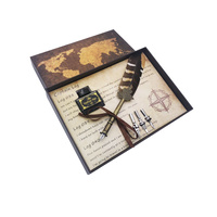 20cm Exotic Tiger Feather 4 Nib Calligraphy Pen Set with Ink in an Antique Style