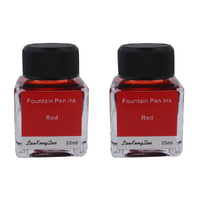 2 x Quality Red 25ml Calligraphy / Fountain Pen Ink in Glass Bottle Set