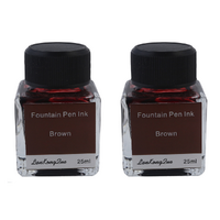 2 x Quality Brown 25ml Calligraphy / Fountain Pen Ink in Glass Bottle Set