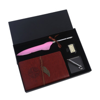26cm Antique Style 1 Nib Calligraphy Pen Set with Pink Feather and Note Book Gift Box