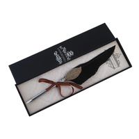 24cm Antique Style 1 Nib Calligraphy Pen Set with Black Feather & Gift Box 