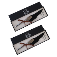 2x Calligraphy Pen Sets Antique Style 24cm 1 Nib Black Feather in Gift Box 