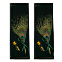 2x Calligraphy Pen Sets 28cm Peacock Feather and Black Ink Gift Box