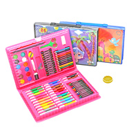 86pce Pink Mixed Media Kit with Watercolour Crayons Market Pens In Case