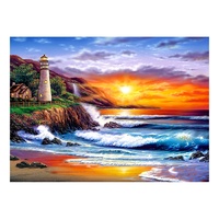 Light House Sun Set Ocean - Paint by Numbers Canvas Art Work DIY 40cm x 50cm