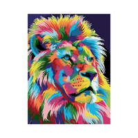 Bright Lion Colourful - Paint by Numbers Canvas Art Work DIY 40cm x 50cm