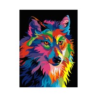 Bright Wolf Colourful - Paint by Numbers Canvas Art Work DIY 40cm x 50cm