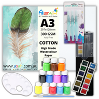 Mixed Watercolour Painting Kit with A3 Cotton Paper, Brushes, Palette, Paint Set