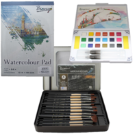 Value Deal 18pce Watercolour Cake Set A4, 180GSM Watercolour Pad, Premium Brushes