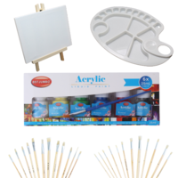 Value Deal 33pce Acrylic Paint Intro Set Kit Paints, Round & Flat Brushes, Palette