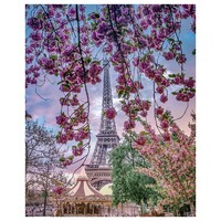 Paris Eiffel Tower with Purple Flower Paint by Numbers Canvas Art Work DIY 40cm x 50cm