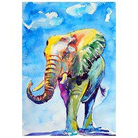 Rainbow Elephant Walking Paint by Numbers Canvas Art Work DIY 40cm x 50cm