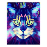 Neon Cat Face Paint by Numbers Canvas Art Work DIY 40cm x 50cm