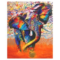 Rainbow Elephant Walking Paint by Numbers Canvas Art Work DIY 40cm x 50cm