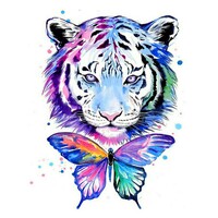Rainbow Tiger Head with Butterfly Paint by Numbers Canvas Art Work DIY 40cm x 50cm