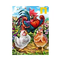 Rooster and Chicken Family Paint by Numbers Canvas Art Work DIY 40cm x 50cm