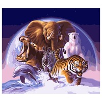 Elephant, Tiger, Polar Bear Hippo Paint by Numbers Canvas Art Work DIY 40cm x 50cm