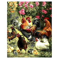 Country Style Rooster & Hens Paint by Numbers Canvas Art Work DIY 40cm x 50cm