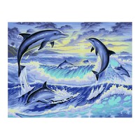 Dolphins Playing Paint by Numbers Canvas Art Work DIY 40cm x 50cm