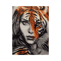Half Tiger Half Woman Paint by Numbers Canvas Art Work DIY 40cm x 50cm