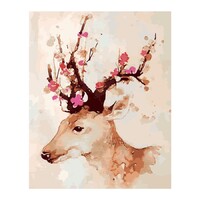 Deer with Pink Flowers Paint by Numbers Canvas Art Work DIY 40cm x 50cm