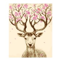 Deer with Pink Flowers Paint by Numbers Canvas Art Work DIY 40cm x 50cm