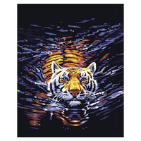Tiger Swimming Paint by Numbers Canvas Art Work DIY 40cm x 50cm