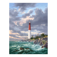 Lighthouse Red and White Rough Seas Diamond Art Painting Kit Set DIY 40cm x 50cm