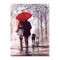 Red Umbrella Walking Through Park Diamond Art Painting Kit Set DIY 40cm x 50cm