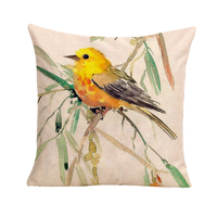Yellow Bird Cushion Cover (No Insert) 45cm Japanese Inspired Design