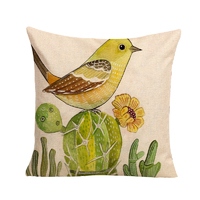 Bird on Cactus Cushion Cover (No Insert) 45cm Japanese Inspired Design