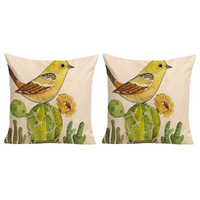 2x Bird on Cactus Cushions with Inserts 45cm Japanese Inspired Design