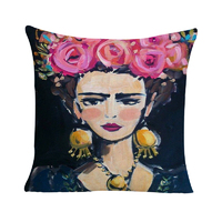 Frida Kahlo with Pink Roses Cushion Cover (No Insert) 45cm Mexican Inspired Design