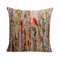 Abstract with Red Bird Cushion Cover (No Insert) 45cm Japanese Inspired Design